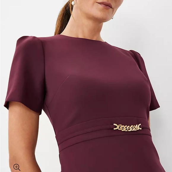 Ann Taylor Chain Belted Sheath dress. Plum size 0 NWT - Picture 2 of 8